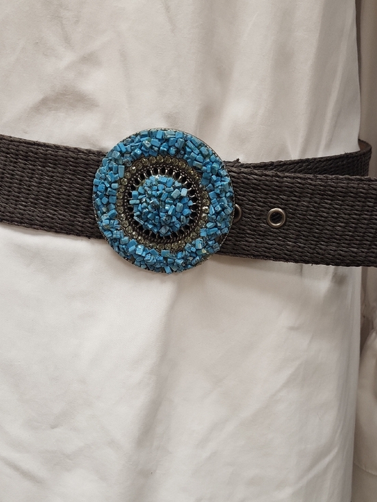 Coldwater Creek Accessories - Blue Stone W/Rhinestones Buckle On Brown Belt.